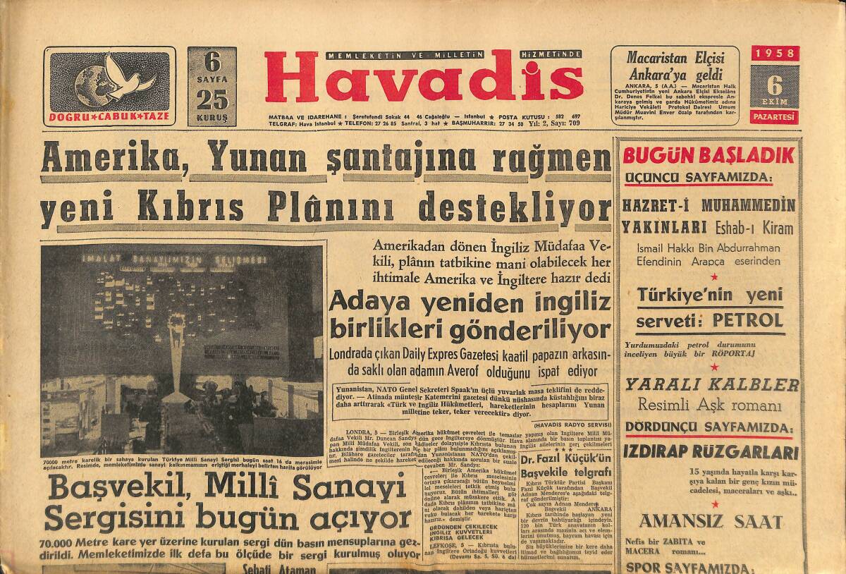 Havadis Gazetesi 6 Ekim 1958 - Galatasaray Sirkeciyi 10-2 Mağlup Etti - Komünist Çin, Ateş Kesme Teklifi Yaptı GZ149123 - 1