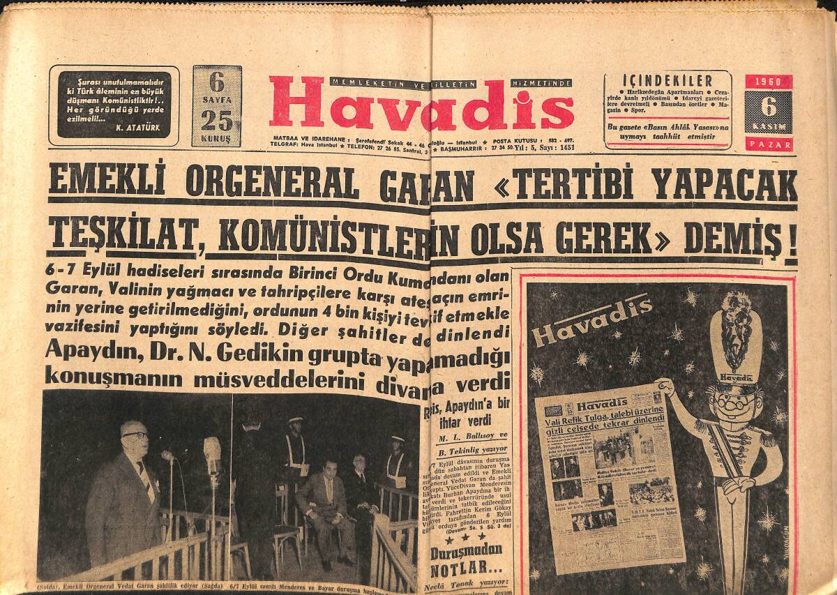 Havadis Gazetesi 6 Kasım 1960 - Cezayir'de Kanlı Yıldönümü - Alpaslan Türkeş: En Büyük Düşmanımız Komünizmdir GZ146972 - 1