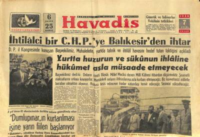 Havadis Gazetesi 7 Eylül 1958 - Pamuk Fiatları Serbest Bırakıldı - İhtilalci Bir C.H.P.ye Balıkesirden İhtar GZ121248 - 1