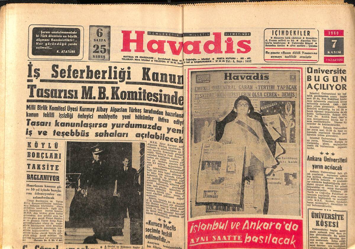 Havadis Gazetesi 7 Kasım 1960 - İlk Türk Robotu Bir Basın Toplantısı Yaptı - Brigitte Bardot Ana Kuzusu Samy'nin Hayatını Perişan Etti GZ146971 - 1