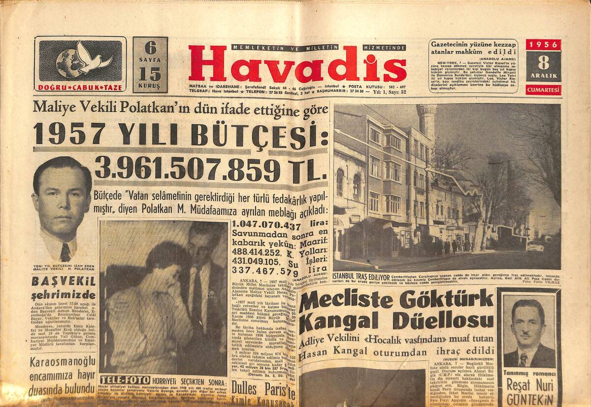 Havadis Gazetesi 8 Aralık 1956 - Elizabeth Taylor, Michael Todd İle Gezmekte - Doreen Lord, Tiyatro Patronlarını Peşinden Koşturuyor GZ148991 - 1