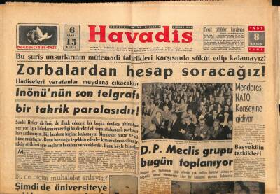 Havadis Gazetesi 8 Kasım 1957 - Cibali Ve Topkapı Semtlerinde İki Yangın Oldu GZ83100 - 1