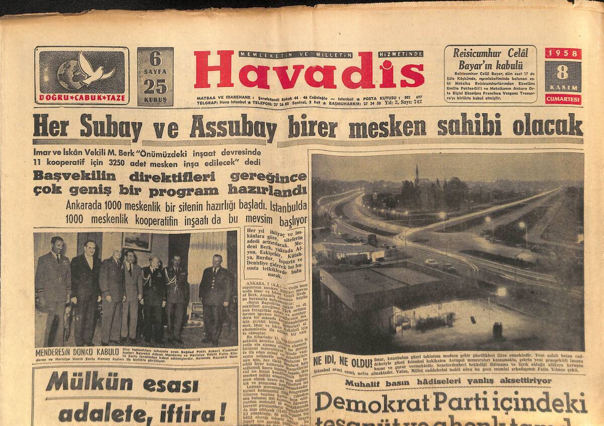 Havadis Gazetesi 8 Kasım 1958 - Aka Gündüz Vefat Etti - Başvekilin Direktileri Gereğince Çok Geniş Bir Program Hazırlandı GZ149142_Kopya(1) - 1