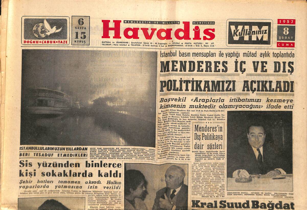 Havadis Gazetesi 8 Şubat 1957 - Anne Olunca Soyunmayacağını Söyleyen Marilyn Monreo - Danimarka Kraliçesi İngrid GZ149025 - 1