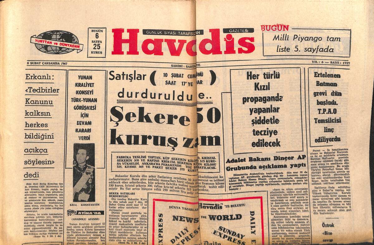 Havadis Gazetesi 8 Şubat 1967 - Pakistan , Hindistan'ı Protesto Etti - M.Ali Clay , Terrell'i Nakavt Edemedi GZ147062 - 1