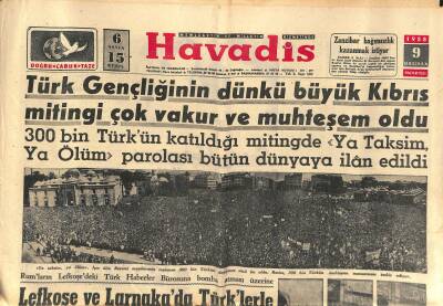 Havadis Gazetesi 9 Haziran 1958 - Türk Gençliğinin Dünkü Büyük Kıbrıs Mitingi Çok Vakur Ve Muhteşem Oldu GZ121273 - 1