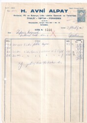 H.AVNİ ALPAY HIRDAVAT PİL BATARYA LÜKS LAMBA GAZOCAK İTHALAT TOPTAN PAREKENDE İSTANBUL.1955 PİL FATURASI - Gökçekoleksiyon