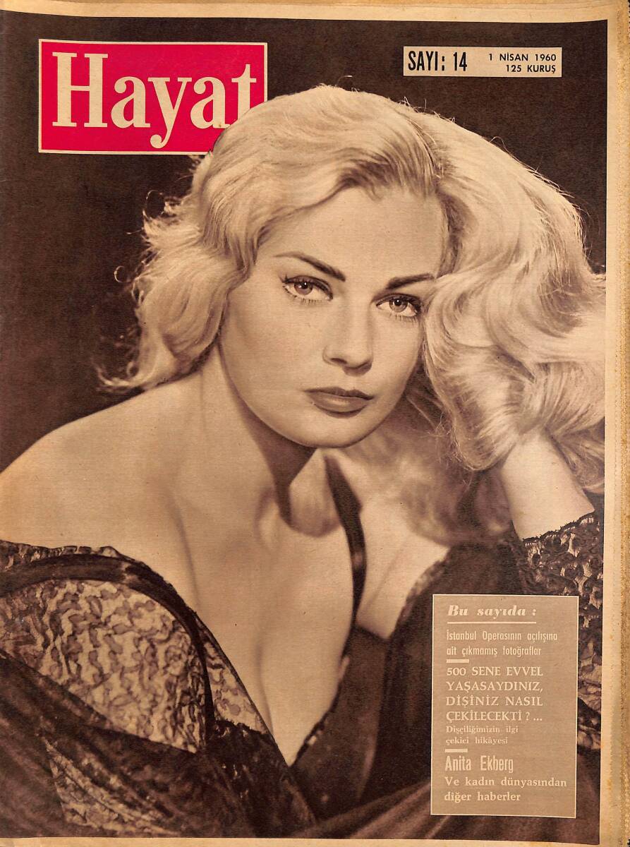 HAYAT Dergisi 1 Nisan 1960 Sayı: 14 - Kapak: Anita Ekberg - İstanbul Operası Açıldı - Aksaray Meydanı Ve Ordu Caddesi NDR89678 - 1