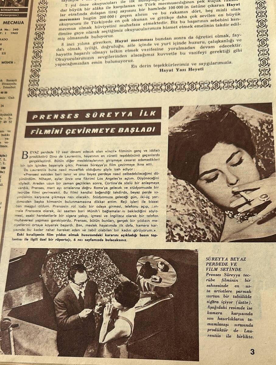 HAYAT DERGİSİ 11 Nisan 1963 Sayı : 16-Kapak:Rossana Schiaffino - Prenses Süreyya İlk Filmini Çevirmeye Başladı - Liz , Prenses Margaret'in Yerini Aldı NDR88779 - 2
