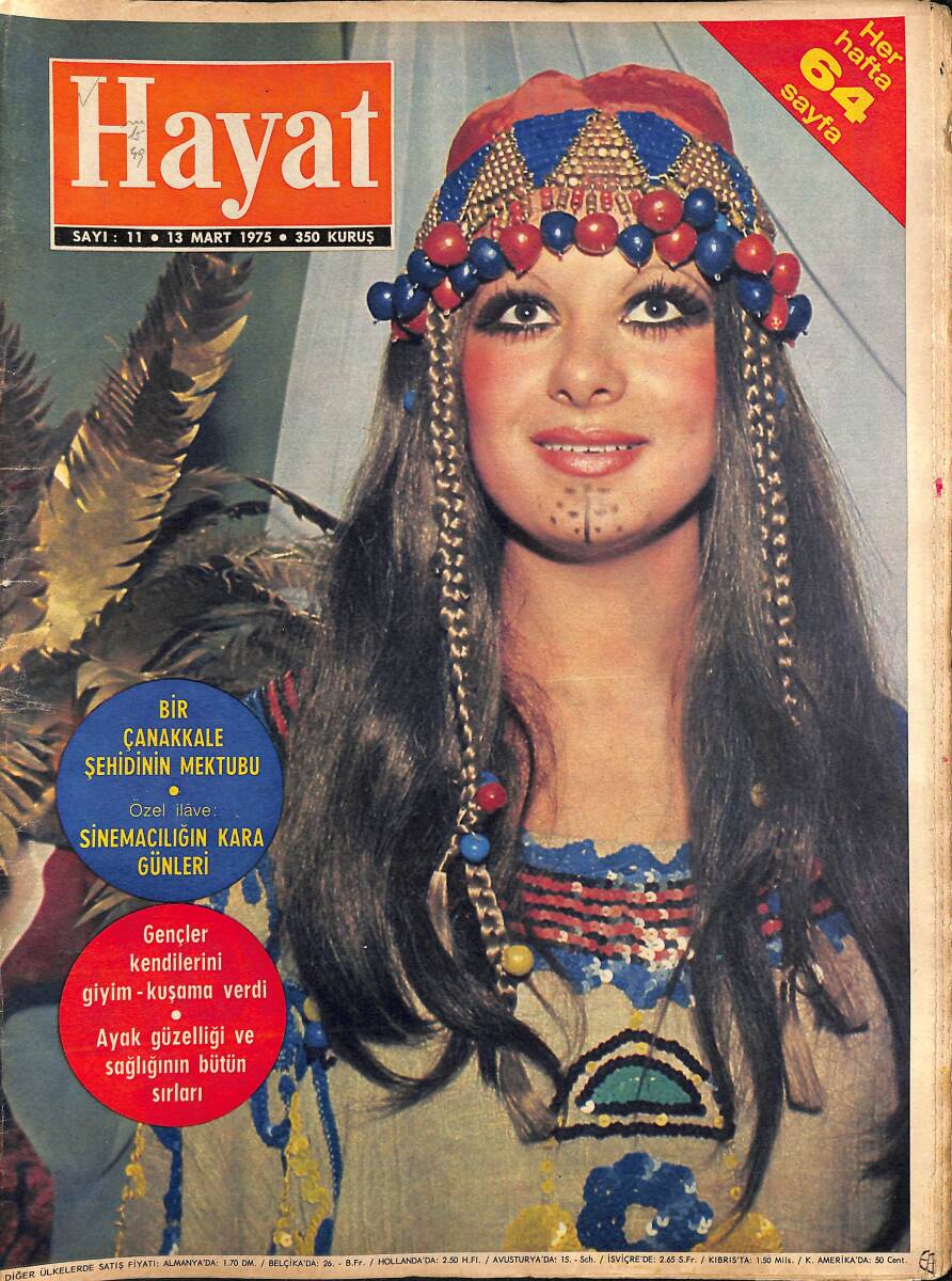 HAYAT Dergisi 13 Mart 1975 Sayı: 11 - Bir Çanakkale Şehidinin Mektubu - Bir Prensesi Daha Yıldız Yapacaklar: Prenses Caroline NDR89641 - 1