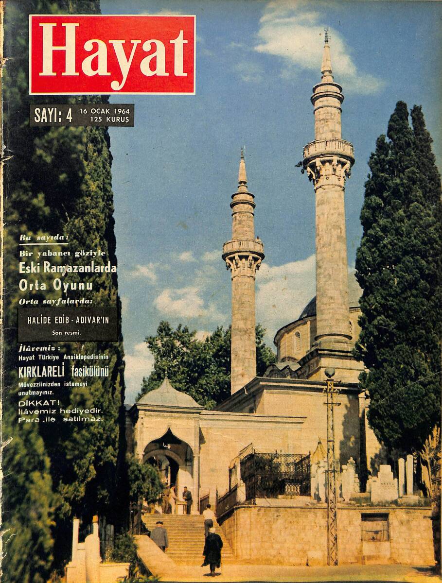 HAYAT DERGİSİ 16 Ocak 1964 Sayı: 4 - Kapak: Emirsultan Camii - Mandy Yılın Skandalını Açıkladı - Halide Edip Adıvar Poster NDR89963 - 1