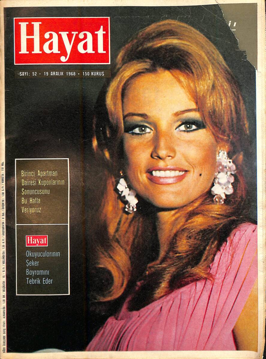 HAYAT DERGİSİ 19 Aralık 1968 Sayı:52 - Kapak: Anamaria Cabalzar - Direklerarası Ankara'da Canlandı - Kızıl Donanma Da İskenderiye'de Sefa Sürüyor NDR88648 - 1