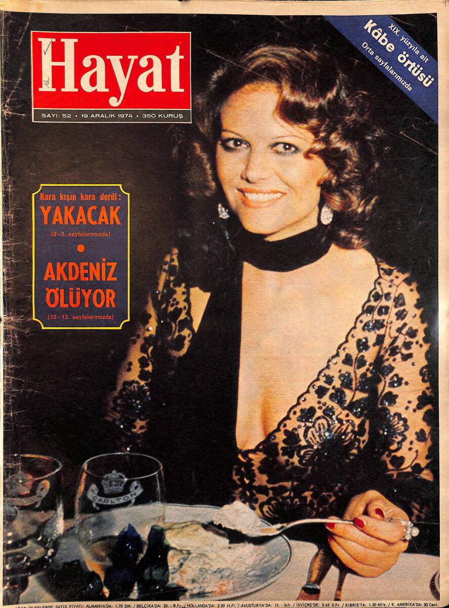 HAYAT Dergisi 19 Aralık 1974 Sayı: 52 - Kapak: Claudia Cardinale - Akdeniz Ölümle Burun Buruna - Barzani Yeşilçam'a Konu Oldu NDR89706 - 1