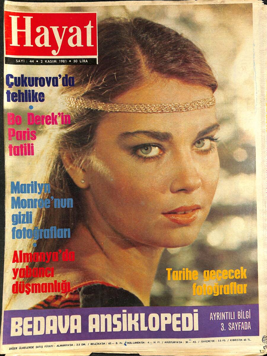 HAYAT Dergisi 2 Kasım 1981 Sayı: 44 - Marilyn Monroe'nun Gizli Fotoğrafları - Çukurova'da Tehlike NDR89626 - 1