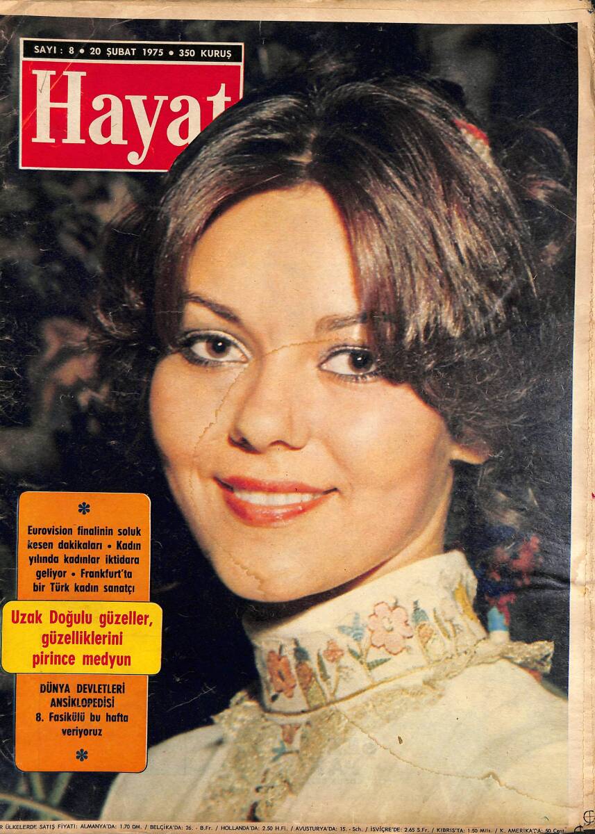 HAYAT Dergisi 20 Şubat 1975 Sayı: 8 - Kapak: Sezin Topcuoğlu - Federe Kıbrıs Türk Cumhuriyeti Kuruldu - İşi Başından Aşkın Bakan: Baykara NDR89650 - 1