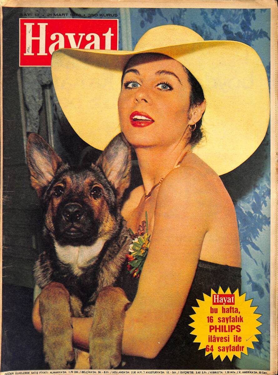 Hayat Dergisi 21 Mart 1974 Sayı: 13 - Kapak: Fatma Girik - Jackie'nin Esrarı - Fatma Girik'in Köpeği Ruh Hastası NDR90048 - 2