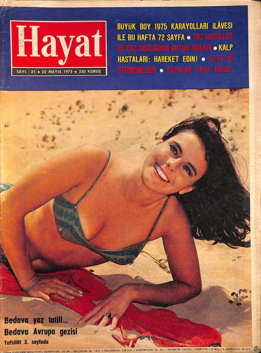 HAYAT Dergisi 22 Mayıs 1975 Sayı: 21 - Kapak: 1975 Otomobilleri Ve Fiyatları - Paris Bulvarında İstanbul Yapıları NDR89724 - 1