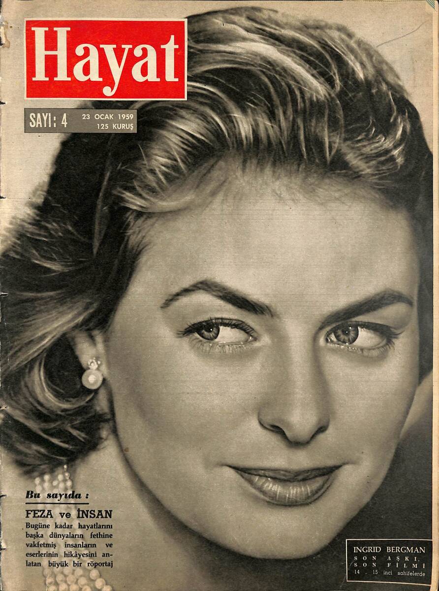 HAYAT Dergisi 23 Ocak 1959 Sayı: 4 - Kapak Ingrid Bergman - General Kazım Karabekir Posteri NDR101535 - 1