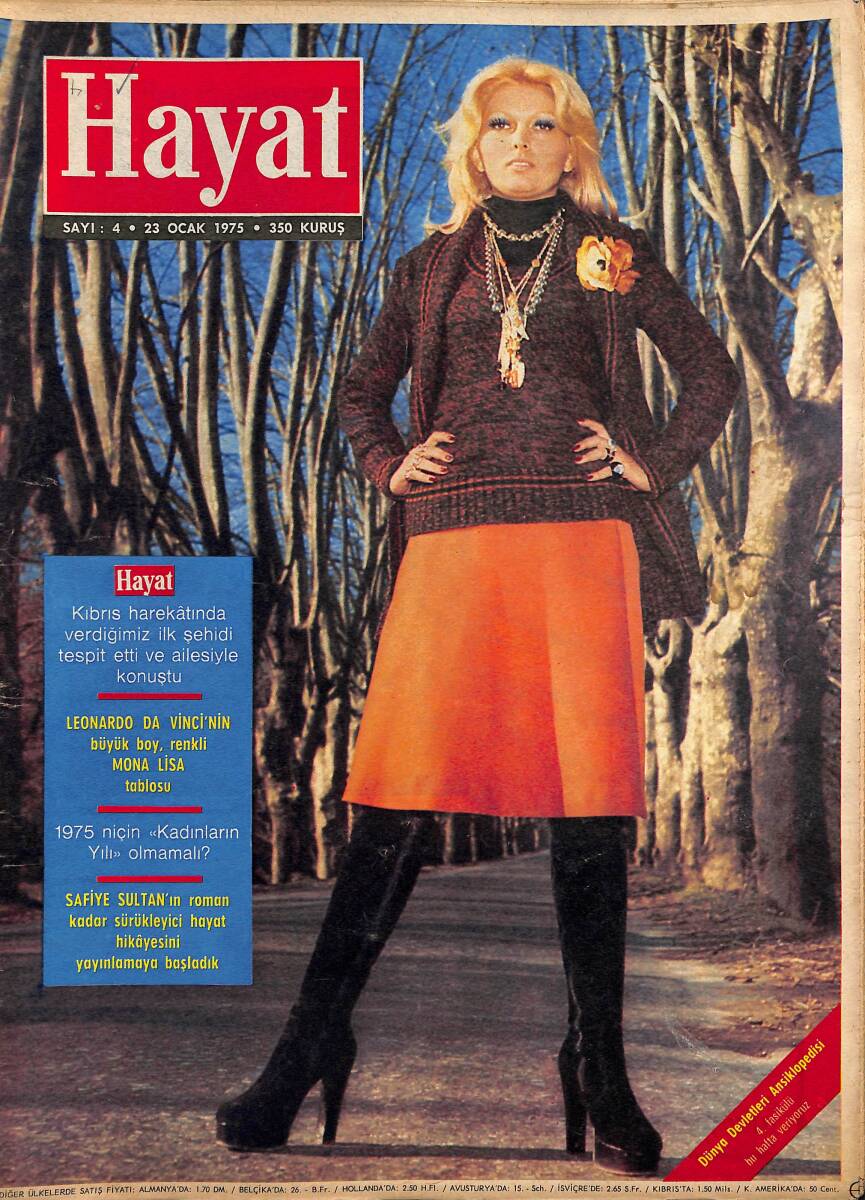 HAYAT Dergisi 23 Ocak 1975 Sayı: 4 - Kapak: Simla Kantarcıoğlu - Mona Lisa Raquel Welch Ancak Burada Rahat Ediyor NDR89647 - 1