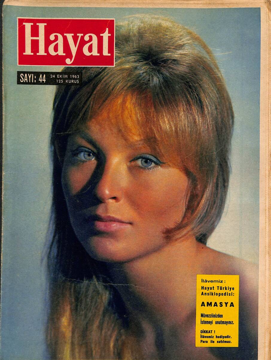 HAYAT Dergisi 24 Ekim 1963 Sayı: 44 - Kapak: Marina Vlady - Christine'i Kim Dövdü - Bugünün Otomobilinde Aranan Yenilikler NDR89250 - 1