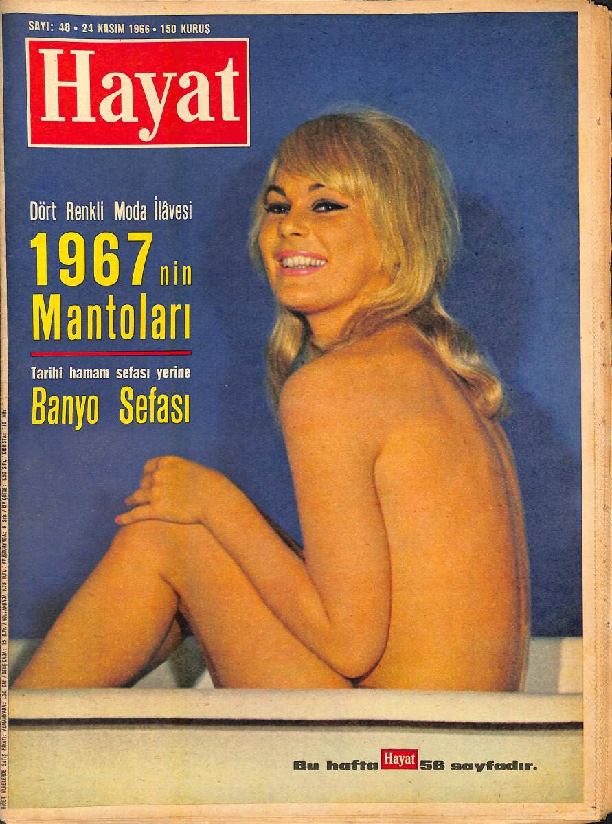 HAYAT DERGİSİ 24 Kasım 1966 Sayı:48 - Kapak:Eva Abrahamson - Tarihi Hamam Sefası Yerine Banyo Sefası - Cahide'nin Romanı NDR88676 - 1