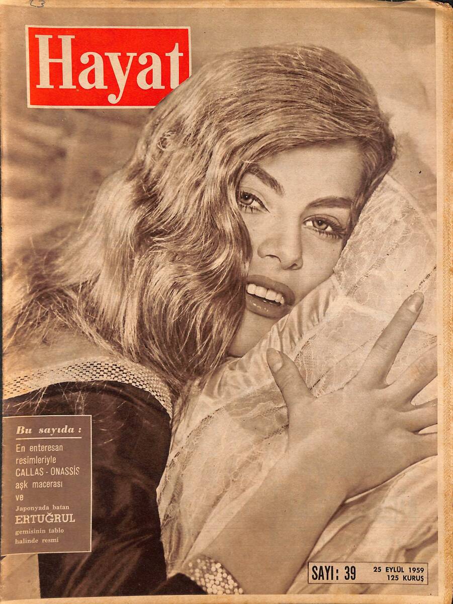 HAYAT DERGİSİ 25 Eylül 1959 Sayı: 39 - Kapak: Belinda Lee - Eski Bakırköy - Onassis'le Opera Yıldızı Callas'ın Dedikodusu NDR89224 - 1