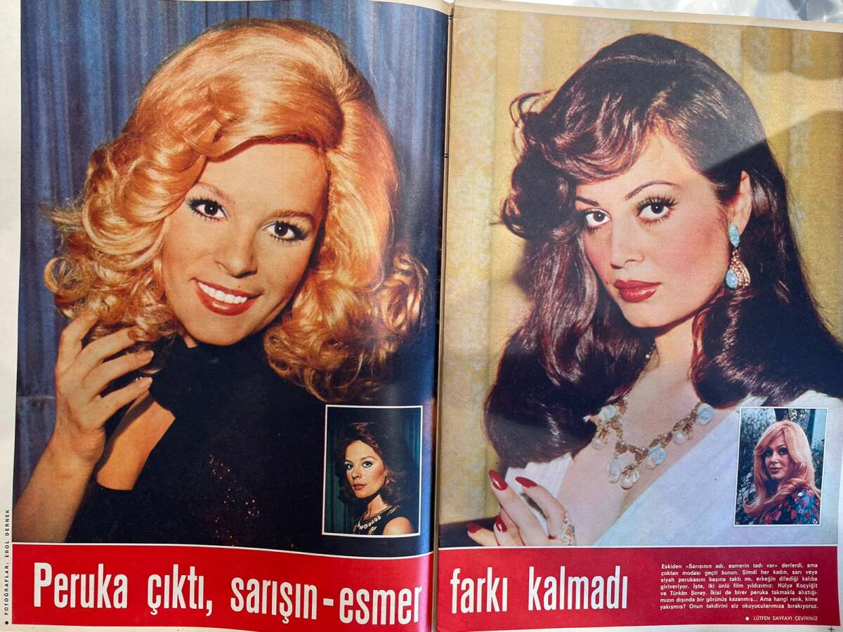 Hayat Dergisi 25 Nisan 1974 Sayı: 18 - Kapak: Nur Onur - Peruka Çıktı Sarışın Esmer Farkı Kalmadı: Hülya Koçyiğit, Türkan Şoray NDR90052 - 2