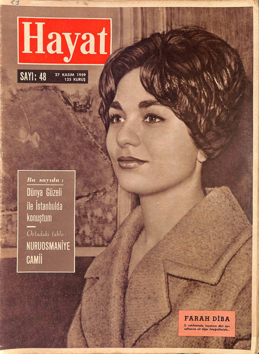 HAYAT DERGİSİ 27 Kasım 1959 Sayı: 48- Kapak: Farah Diba - Hilton'da Demokrat Parti Balosu - Eyüp Han Ankara'da - En Gözde Bekar: Kerim NDR89253 - 1
