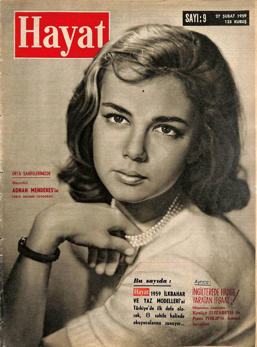 HAYAT Dergisi 27 Şubat 1959 Sayı : 9 - Kapak : Lorella De Luca - Adnan Menderes Poster NDR101540 - 1