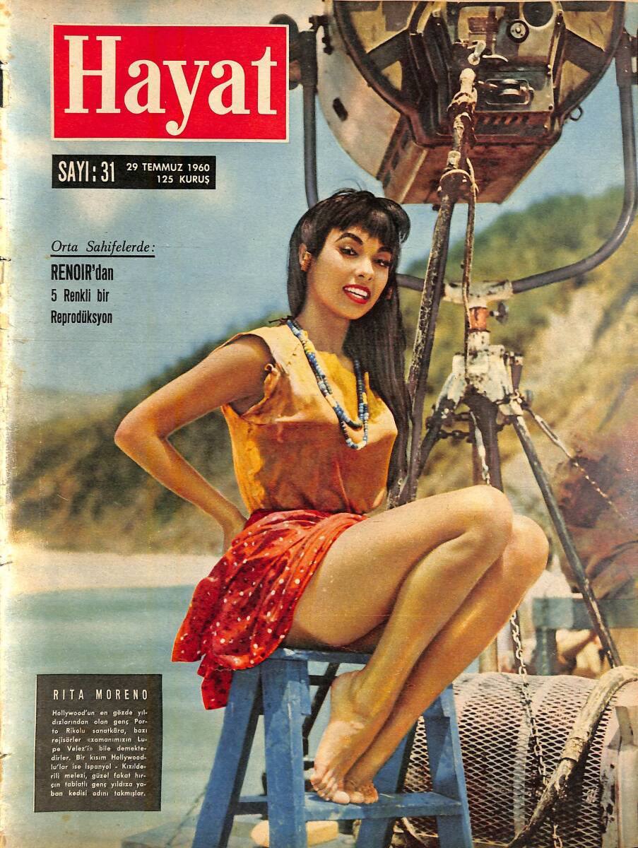 HAYAT Dergisi 29 Temmuz 1960 Sayı : 31 - Kapak Rita : Moreno - Türk Sahnesinin Büyük Sanatçısı Cüneyt Gökçer NDR101552 - 1