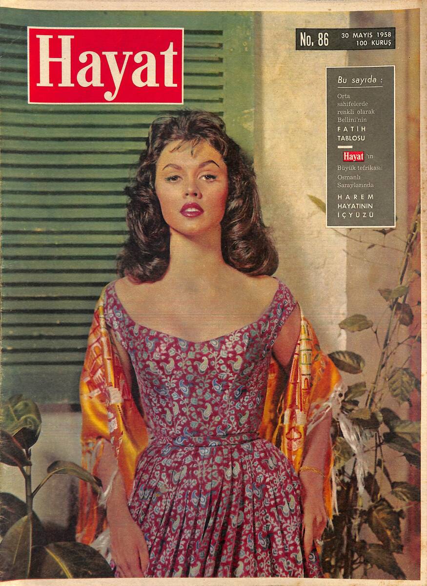 HAYAT Dergisi 30 Mayıs 1958 Sayı: 86 - Kapak: Jackie Lane - Osmanlı Saraylarında Harem Hayatının İçyüzü NDR89687 - 1