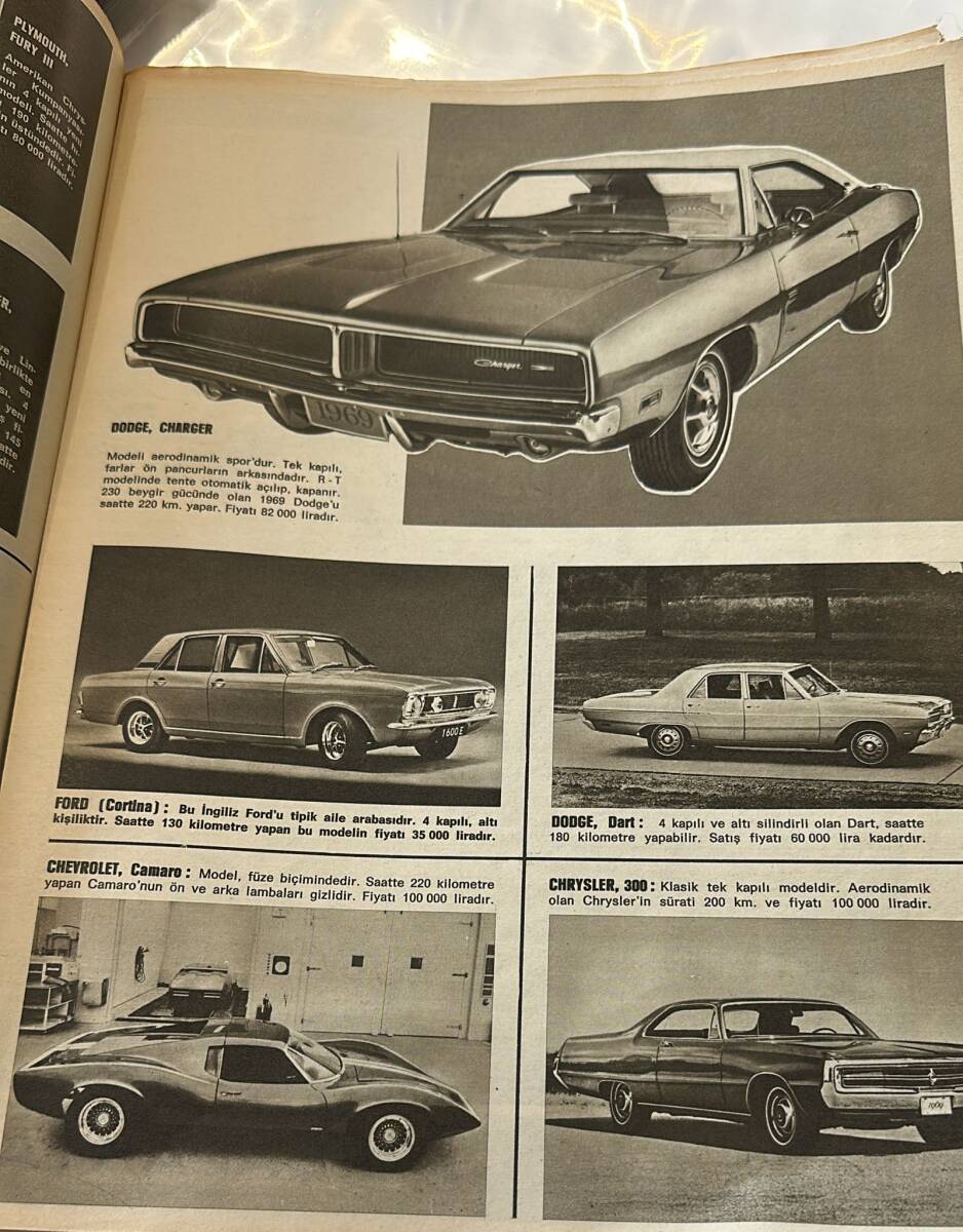 HAYAT DERGİSİ 31 Ekim 1968 Sayı : 45 - 1969 Otomobil Albümü * Opel GT - Chevrolet Camaro - Dodge Dart - Chrysler 300 - Dodge Charger NDR88773 - 3