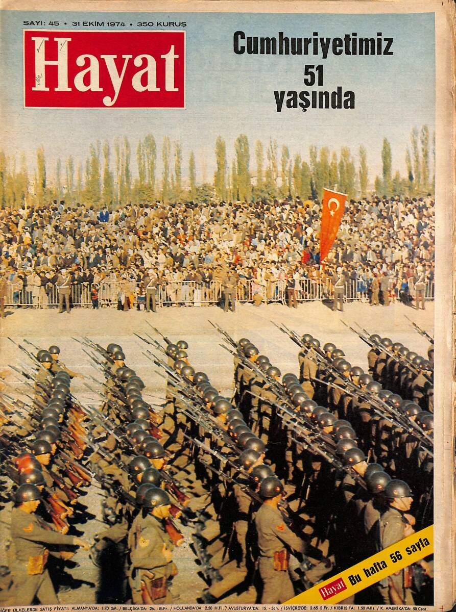 HAYAT Dergisi 31 Ekim 1974 Sayı: 45 - Kapak: Cumhuriyetimiz 51 Yaşında - Lefkoşe'nin Rum Kesiminde Korku Var NDR89703 - 1