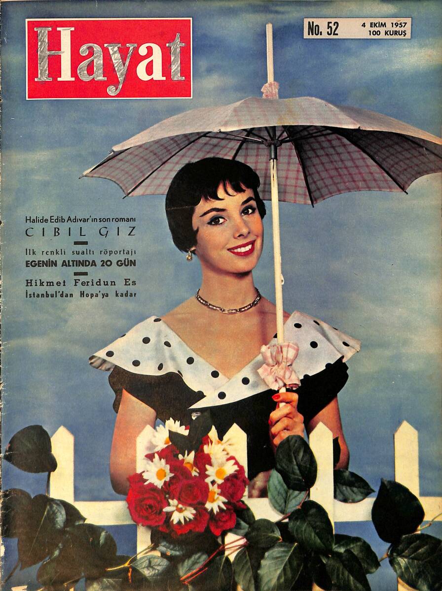 Hayat Dergisi 4 Ekim 1957 No: 52 - Kapak Rita Egan - Memleketinde Peçeyi Kaldıran Sultan Kızı, Leyla Ayşe NDR98828 - 1