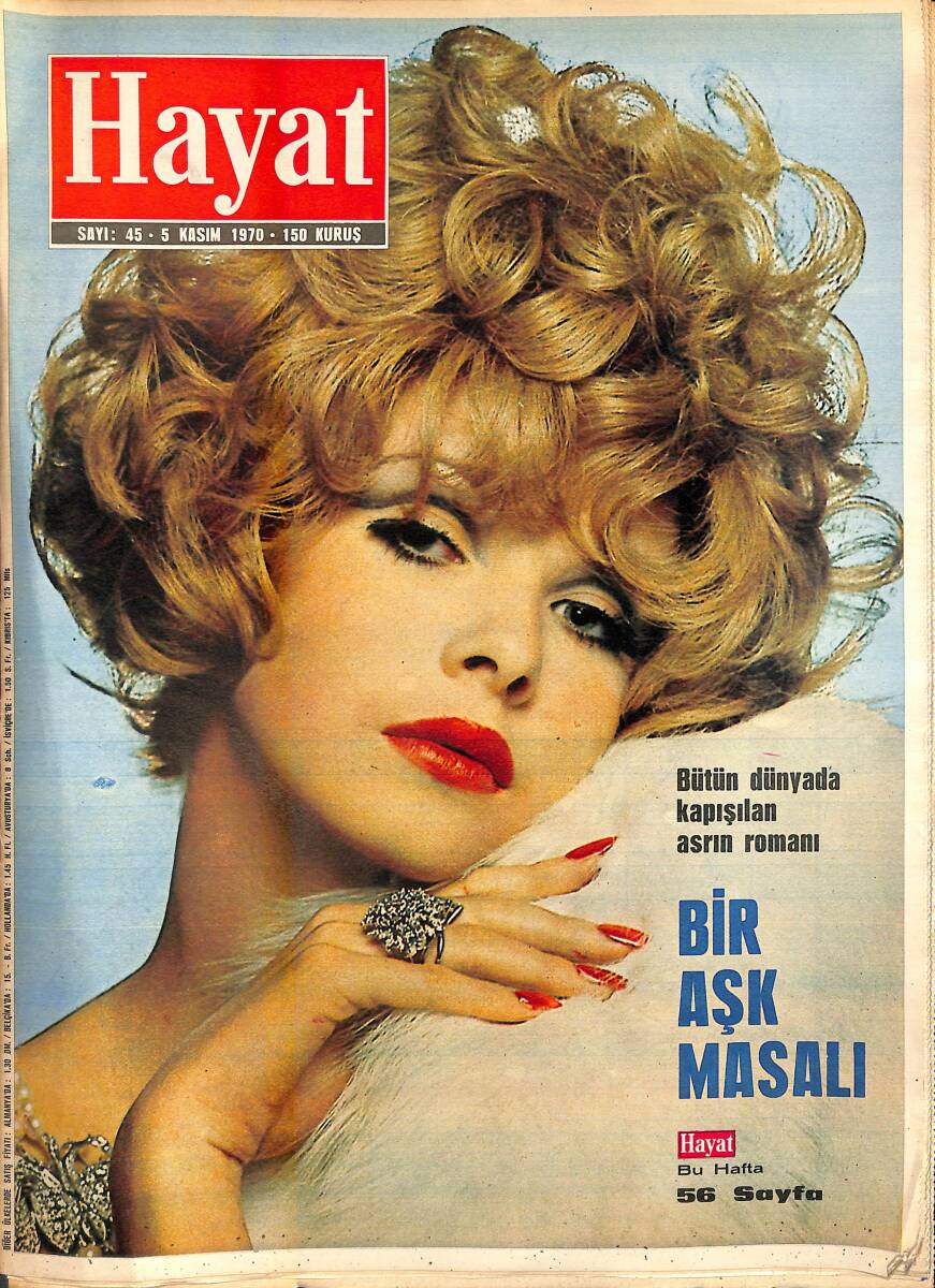 HAYAT Dergisi 5 Kasım 1970 Sayı : 45 - Kapak : Lesley Gaye - Münih'te Saz Alemleri - Hipodromlar Kralı Sadettin NDR88748 - 1