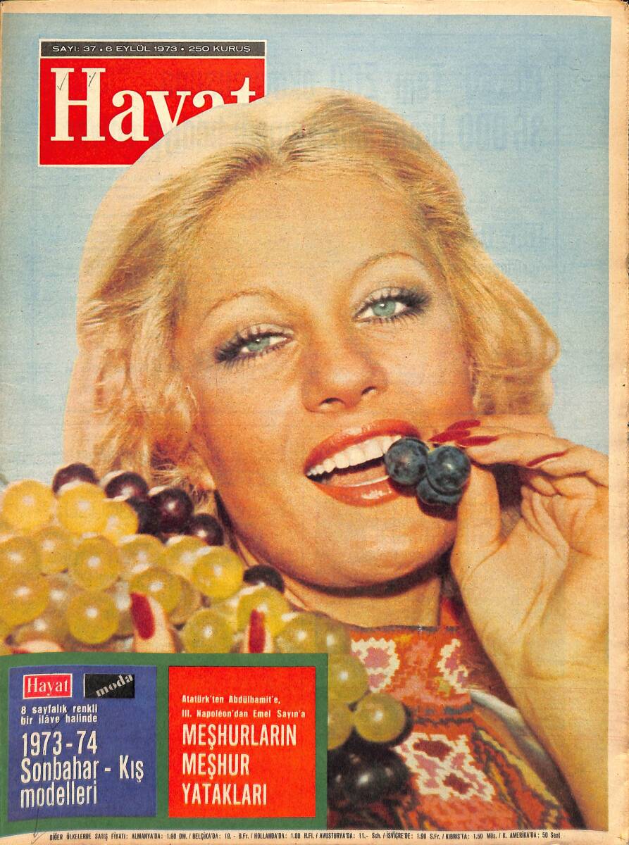 Hayat Dergisi 6 Eylül 1973 Sayı:37 - Kapak: Emel Sayın - Prenses Süreyya 