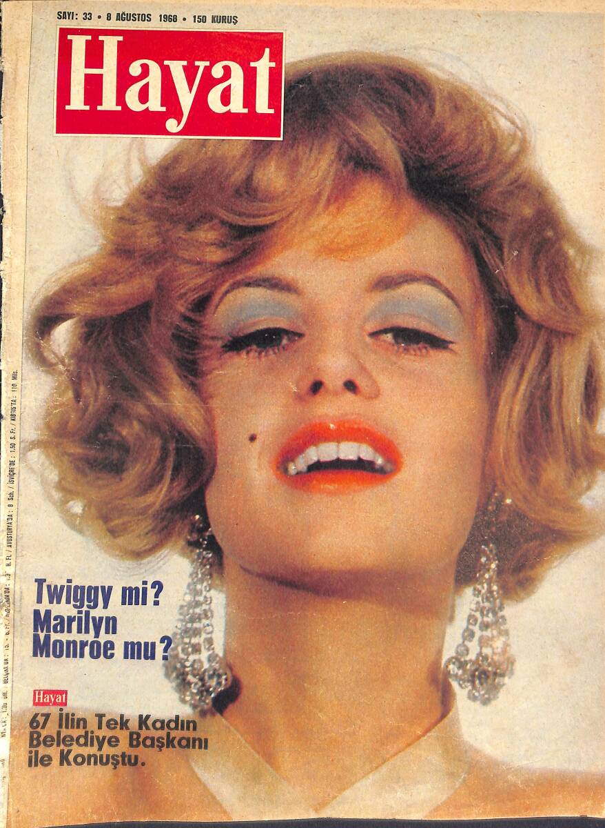 Hayat Dergisi 8 Ağustos 1968 Sayı:33 - Dubcek - Selda Akkor - Twiggy mi Marilyn Monroe mu NDR87799 - 1