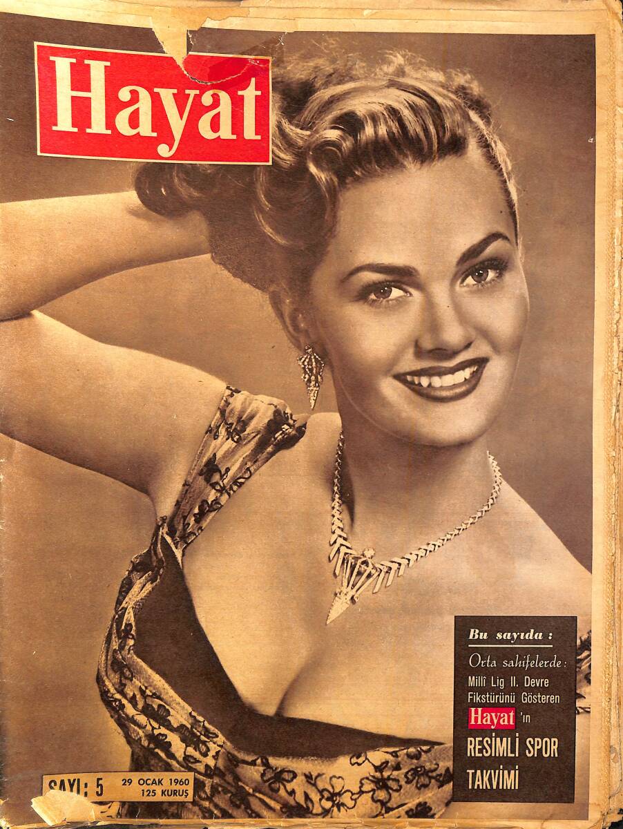 HAYAT DERGİSİ Sayı 5 / 29 Ocak 1960 - Kapak Jenette McClay - Hayat Spor Takvimi Posteri - Engin Cezzar NDR96449 - 1