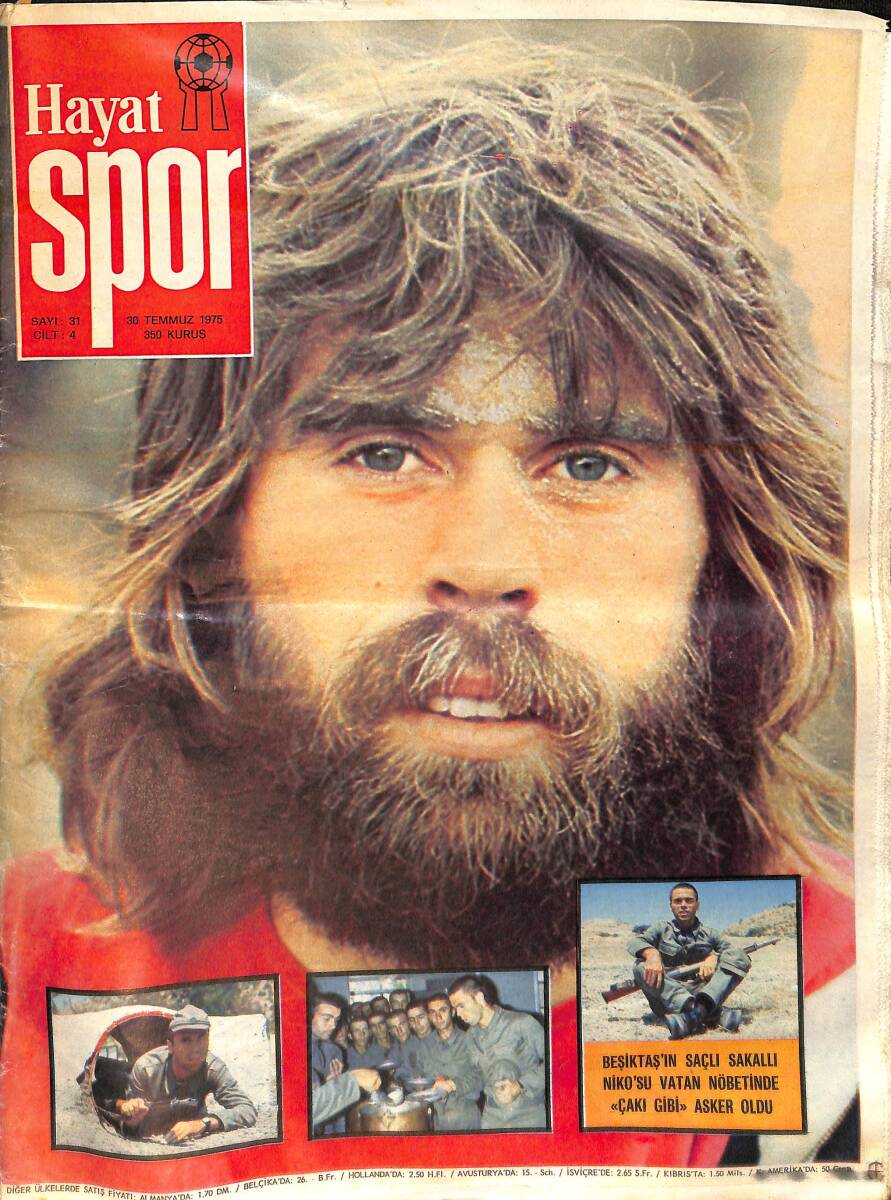 Hayat Spor Dergisi 30 Temmuz 1975 Sayı: 31 - Tayfun Aygün Poster - Fener'de Gövde Gösterisi - Beşiktaş'ın Niko'su Vatan Nöbetinde NDR93738 - 1