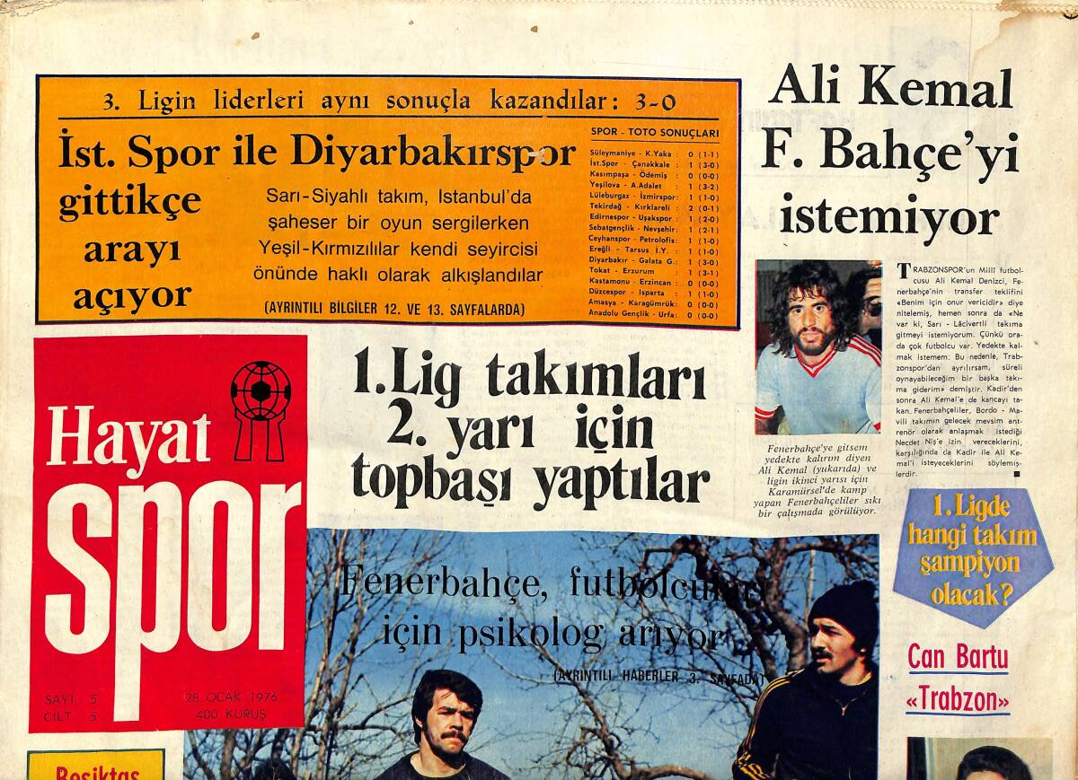 Hayat Spor Sayı 5 28 Ocak 1976 - Galatasaray, Elazığspor, Kırıkkalespor Takım Kadrosu - Can Bartu Trabzon, Metin Oktay İle Adanır İse Fenerbahçe Diyor GZ154078 - 3