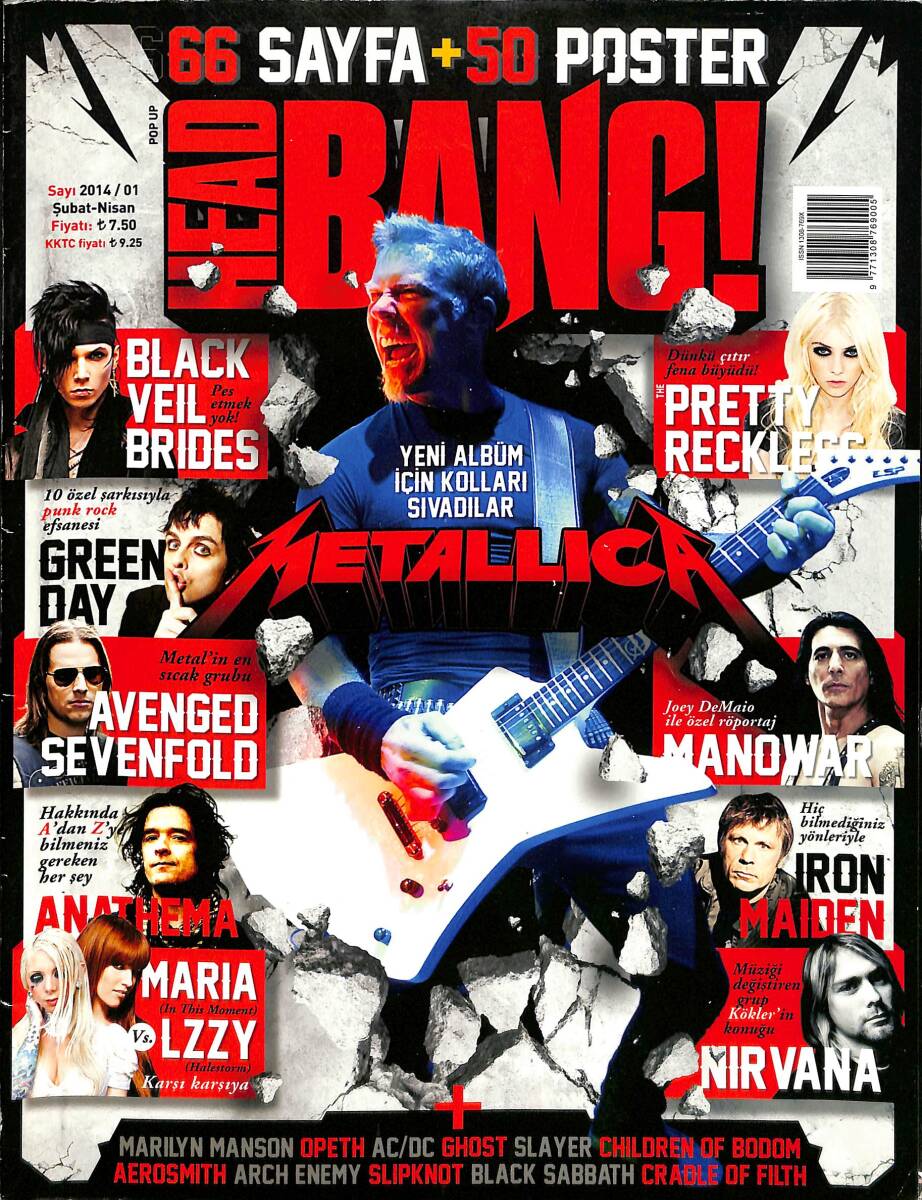 Head Bang Dergisi Şubat - Nisan 2014 – Iron Maiden – Nirvana – Metallica 