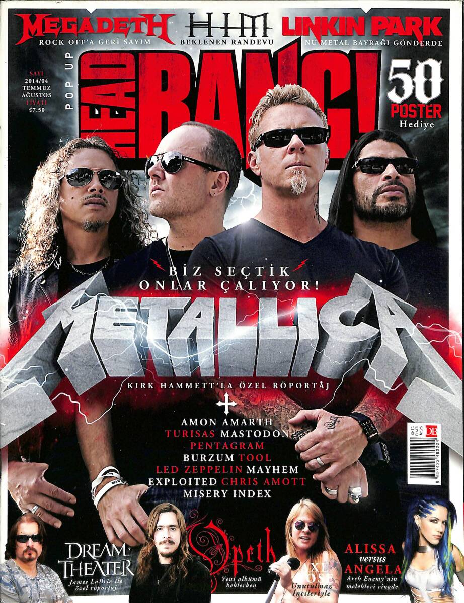 Head Bang Dergisi Temmuz - Ağustos 2014 Sayı: 4 – Metallica Kırk Hammett'la Özel Röportaj – Amon Amarth – Turisas Mastodon – Misery Index NDR101976 - 1