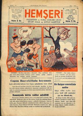 HEMŞERİ SİYASİ HALK VE KÖYLÜ GAZETESİ - NO943 4 Birincikanun 1944 (İlk Baskı Orijinal - Ciltten Çıkma Değildir) NDR66841 - 1