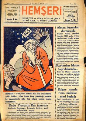 HEMŞERİ SİYASİ HALK VE KÖYLÜ GAZETESİ - NO951 1 İkincikanun 1944 (İlk Baskı Orijinal - Ciltten Çıkma Değildir) NDR66866 - 2