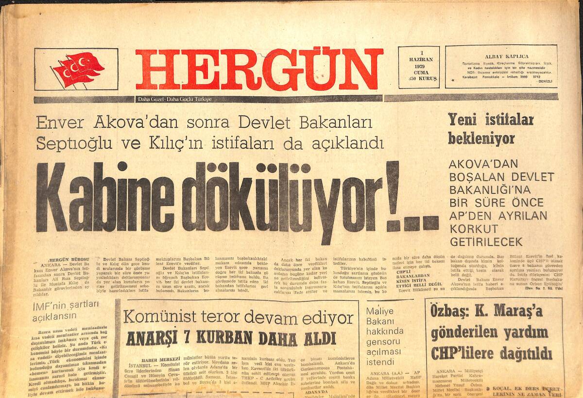 Her Gün Gazetesi 1 Haziran 1979 - Komünist Terör Devam Ediyor - Türk Dil Kurumu Kelime Uydurmaya Devam Ediyor GZ142161 - 1