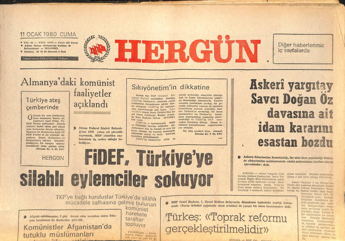 Her Gün Gazetesi 11 Ocak 1980 - FİDEF, Türkiye'ye Silahlı Eylemciler Sokuyor - Almayan'daki Komünist Faaliyetler Açıklandı GZ142133 - 1