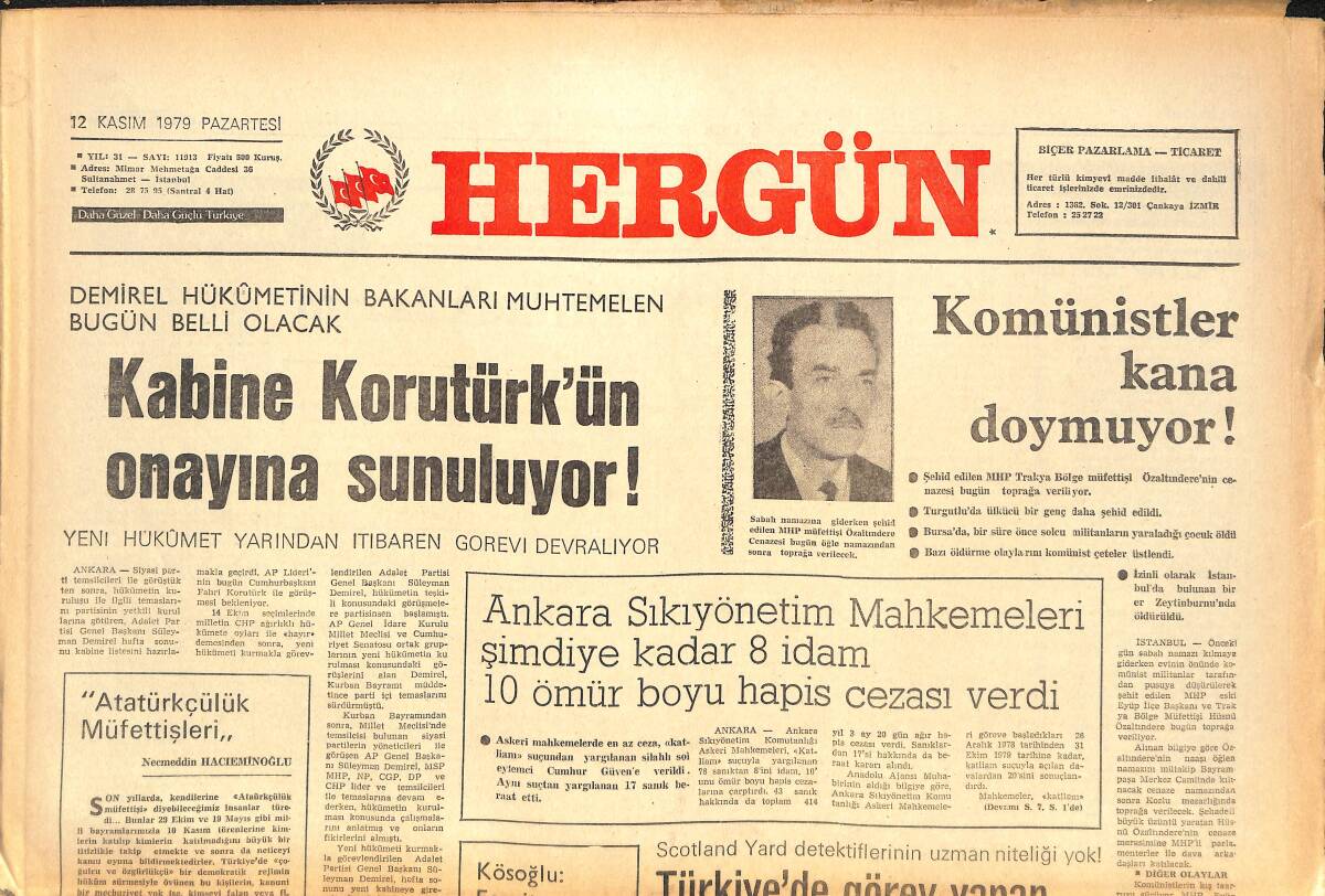 Her Gün Gazetesi 12 Kasım 1979 - İran ABD'den Teminat İstiyor - Mossad'ın Sorguya Çektiği Gerillalar Sınır Dışı Edildi GZ142155 - 1