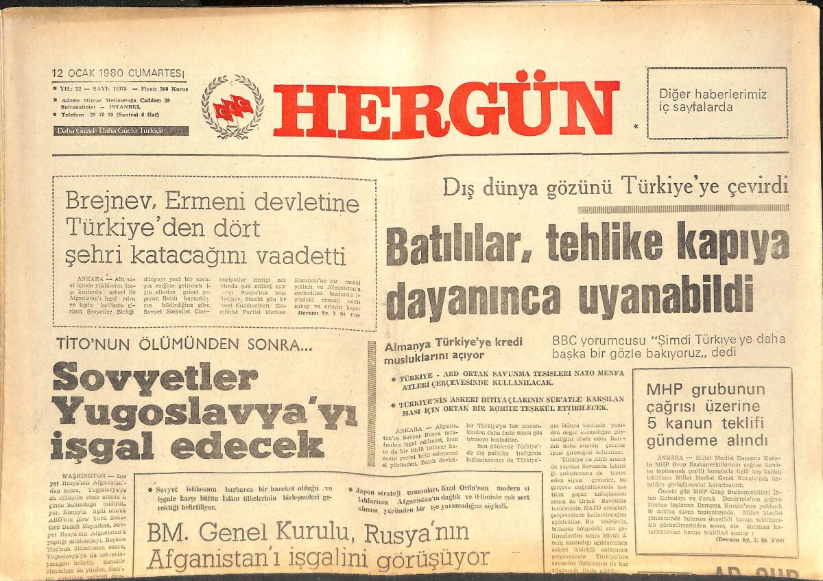 Her Gün Gazetesi 12 Ocak 1980 - Dış Dünya Gözünü Türkiye'ye Çevirdi - Batılılar Tehlike Kapıya Dayanınca Uyandı GZ142143 - 1