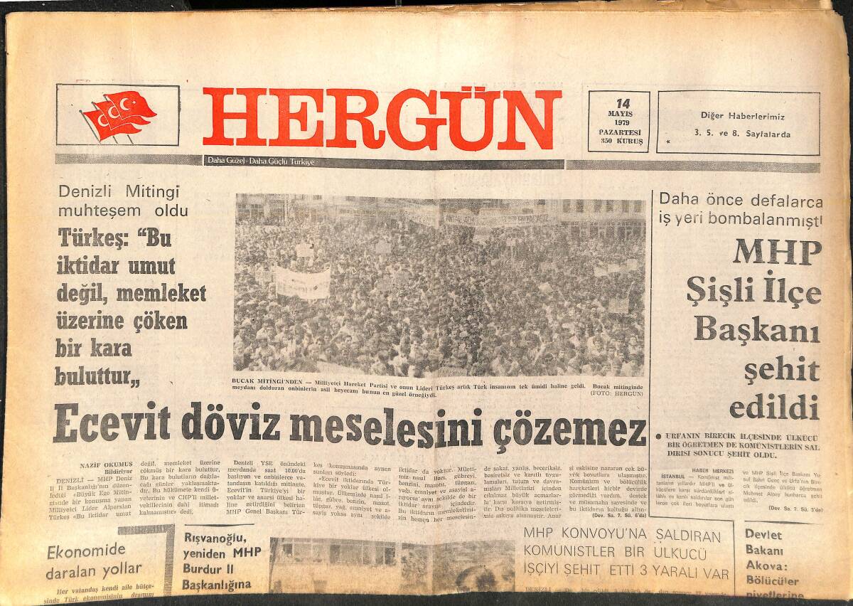Her Gün Gazetesi 14 Mayıs 1979 - Ecevit Döviz Meselesini Çözemez - ATAŞ'ın Satın Alınması İçin Hazine 1,5 Milyar Lira Verecek GZ142065 - 1