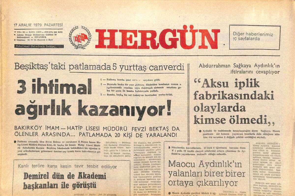 Her Gün Gazetesi 17 Aralık 1979 - Maocu Aydınlık'ın Yalanları Birer Birer Ortaya Çıkıyor - Rus Ruhu Kan İçiyor GZ142076 - 1